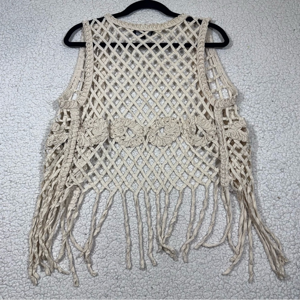 Ronnie Salloway Womens Cotton Open-Weave Fringed Vest Size S Boho Western - Picture 3 of 7